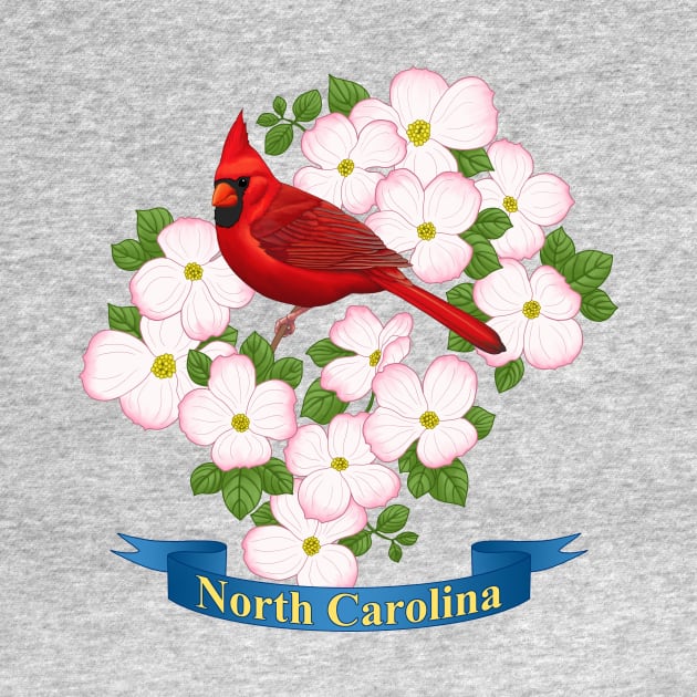 North Carolina State Cardinal Bird & Dogwood Flower by csforest